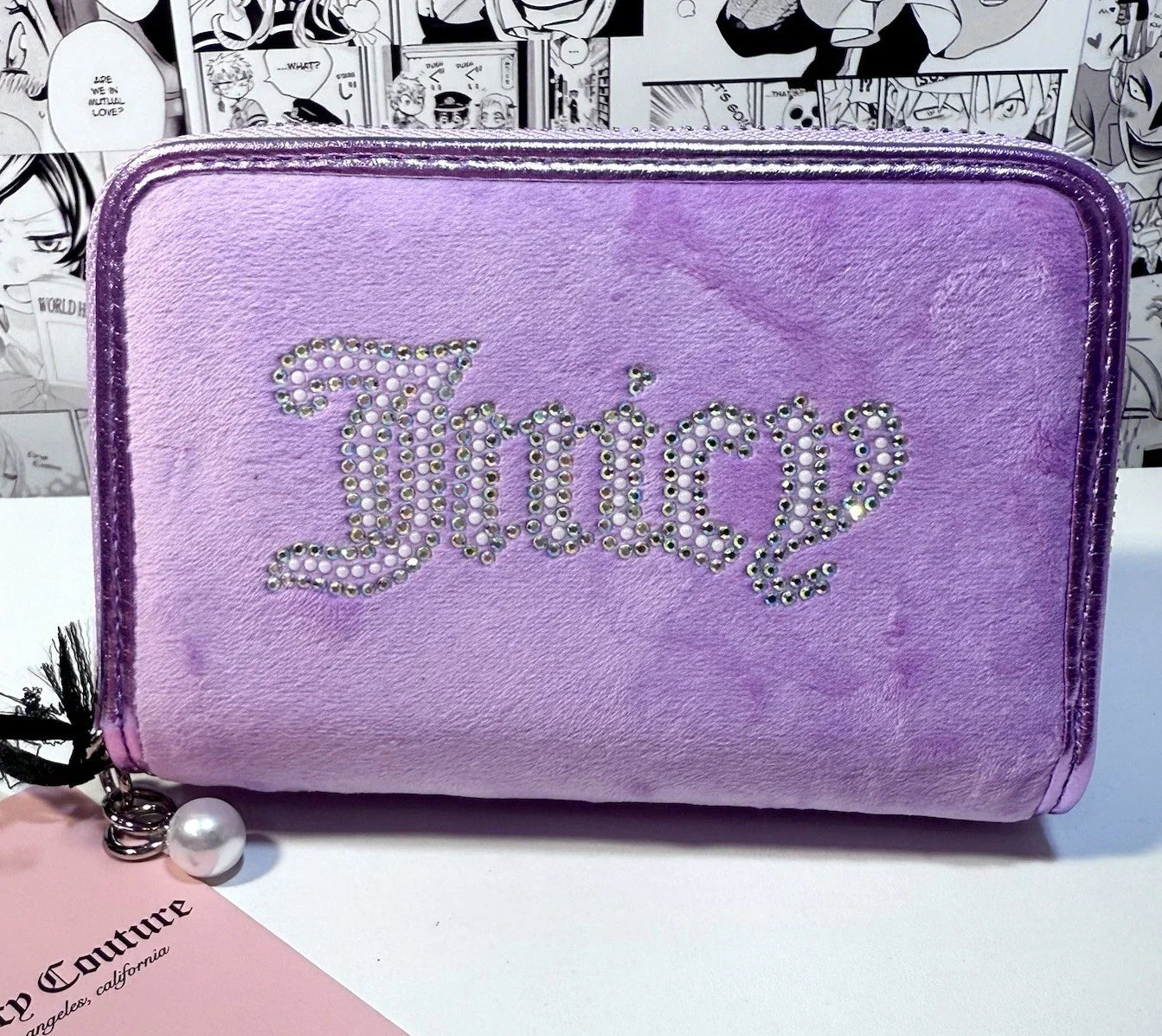 Juicy Couture String Of Pearls Double Medium Zip Around Wallet Violet Tulle