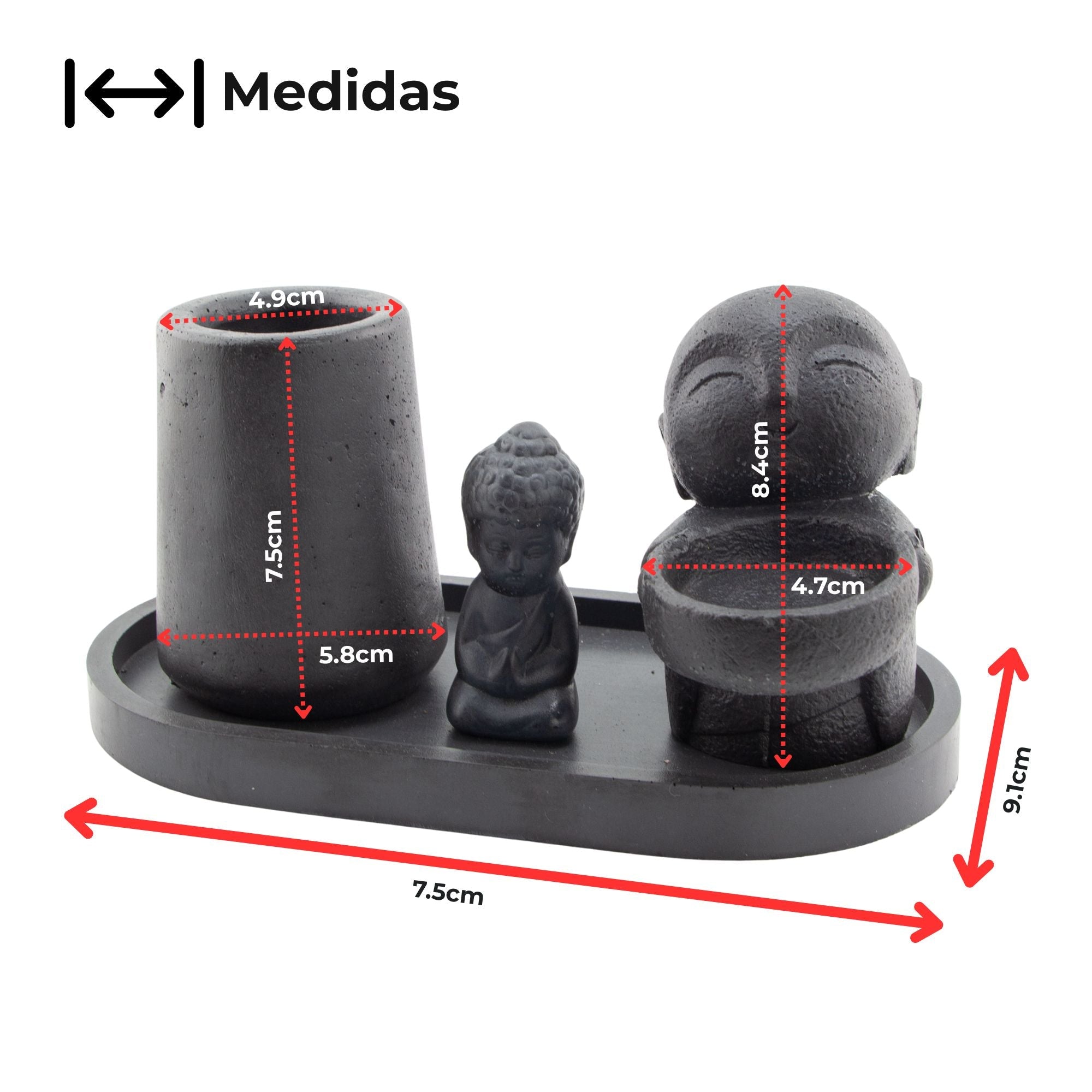 EOL - Set Holístico Buda Negro Mate | Portavelas Decorativo para Vela de Té / Tealight para Difusor Aromático | Vaso Vela Decorativa para Meditación y Aromaterapia para Espacios de Bienestar y Meditación