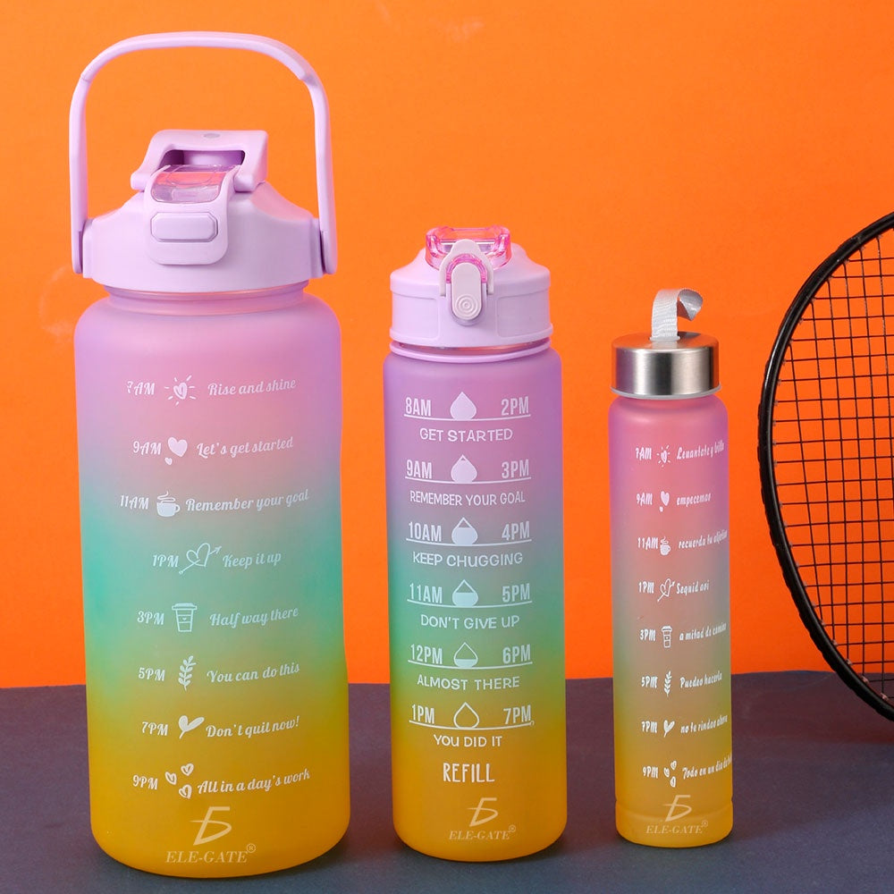 Botellas Vasos 3en Trio Motivacional Agua Popote Gym