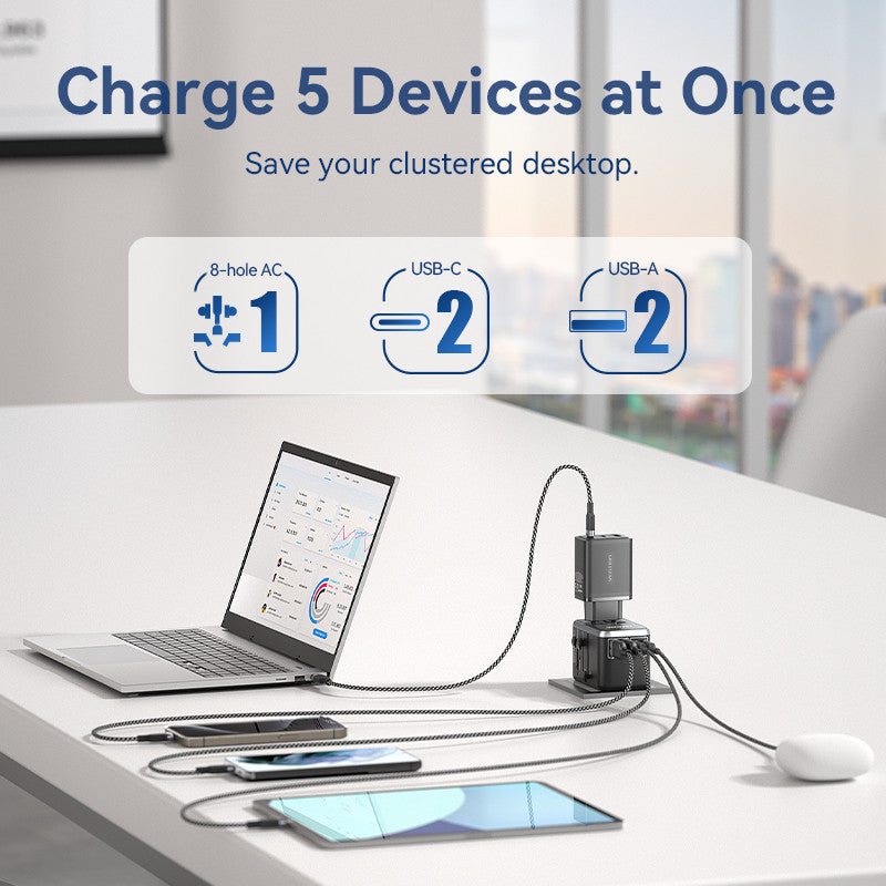 Vention 65W 4 Puertos USB Multi-Plugs Extensión Adaptador Universal