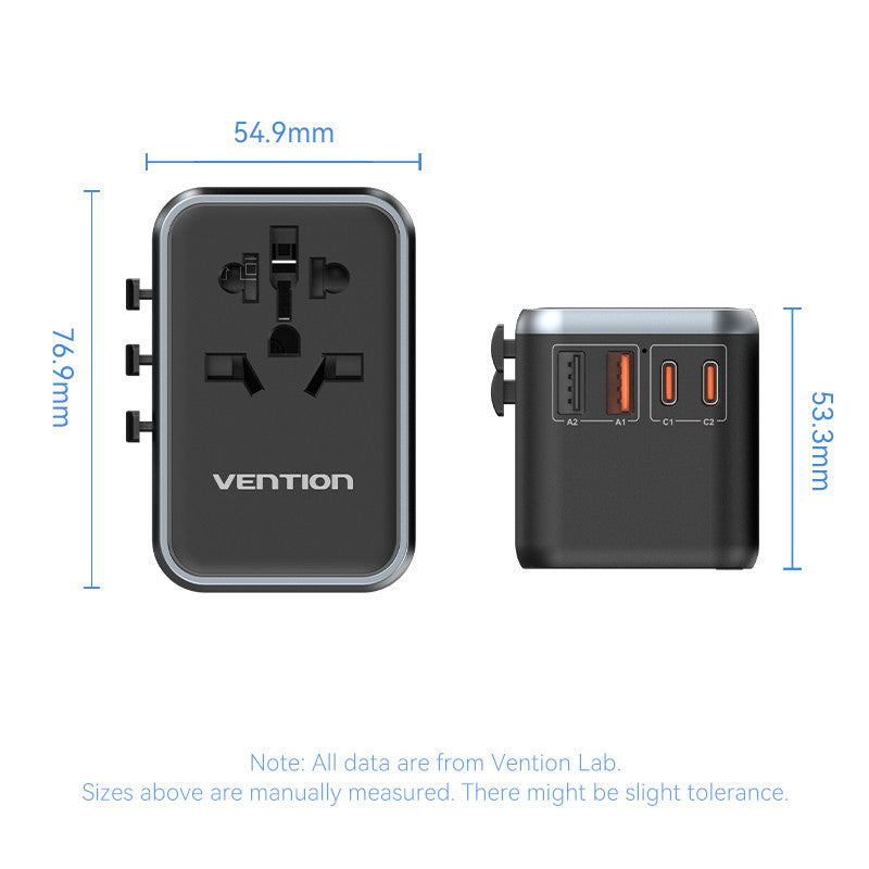 Vention 65W 4 Puertos USB Multi-Plugs Extensión Adaptador Universal