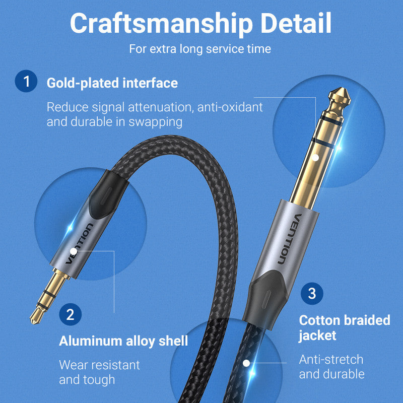 Vention Cable De Audio De 3.5 Mm A 6.35 Mm aleación de aluminio