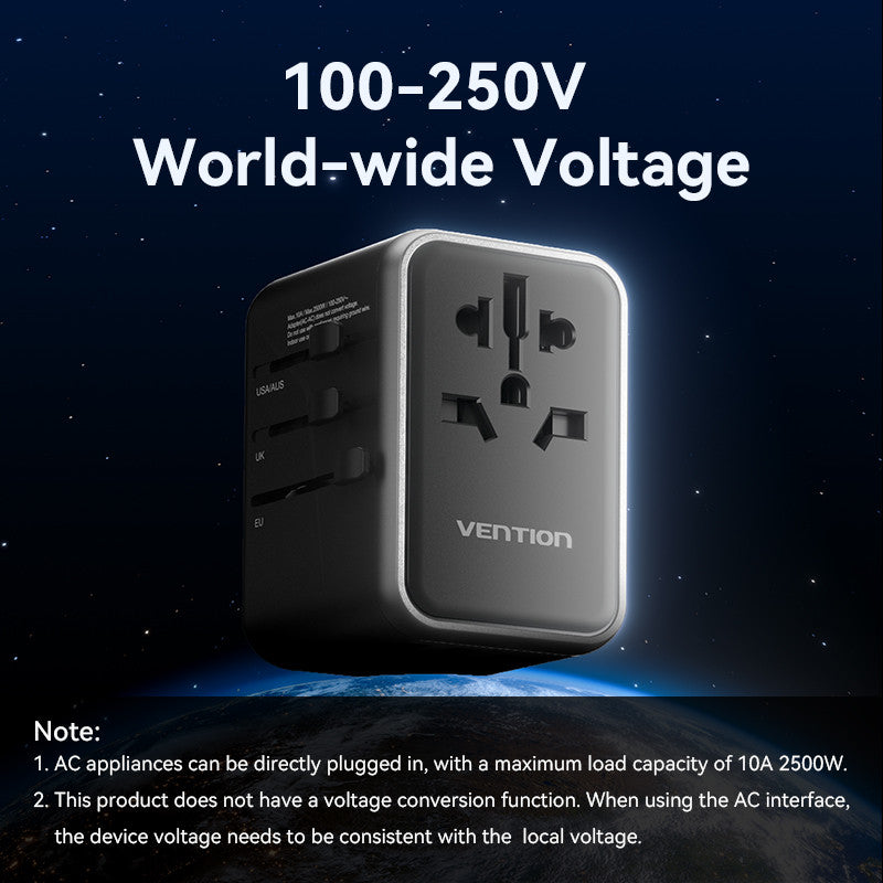 Vention 65W 4 Puertos USB Multi-Plugs Extensión Adaptador Universal