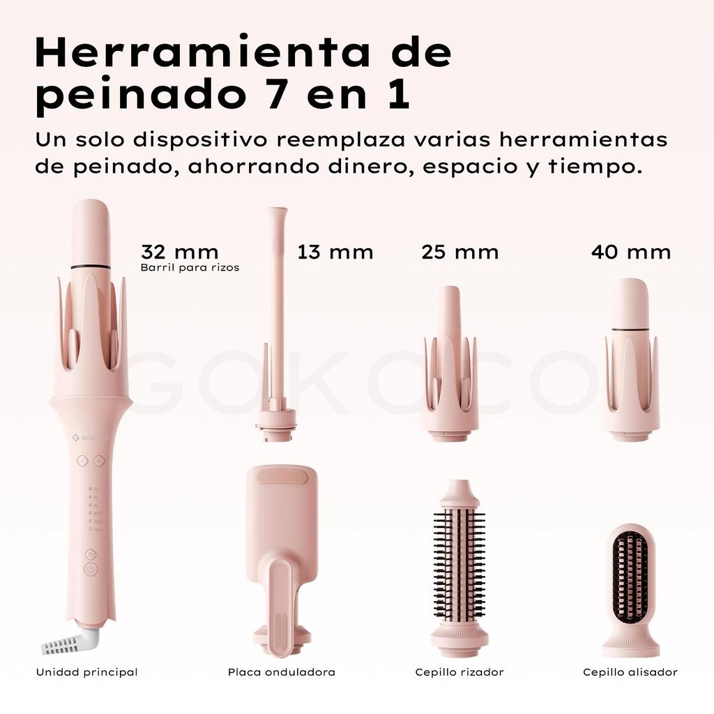 Rizador 7 en 1 automático cepillo alisador
