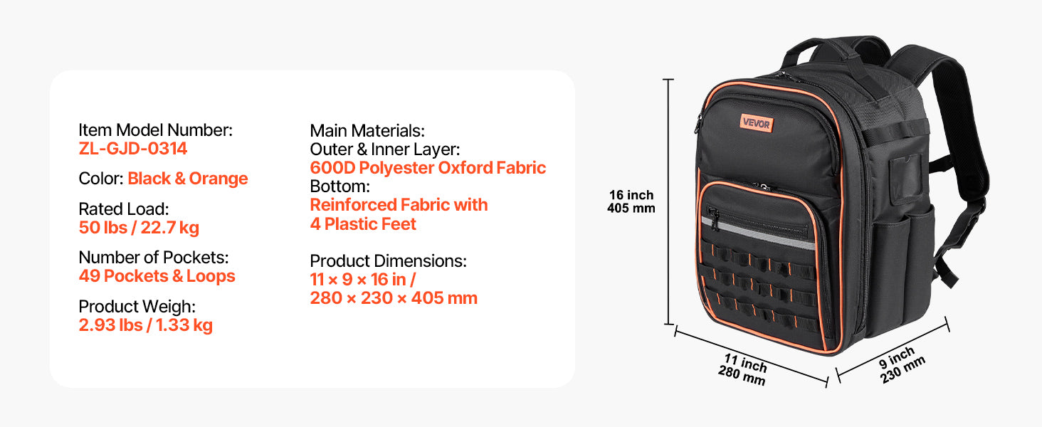 Mochila Portaherramientas con 49 Bolsillos