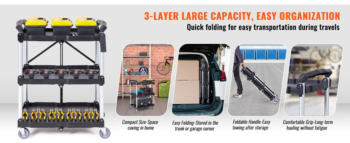 carrito de utilidad plegable de 3 niveles