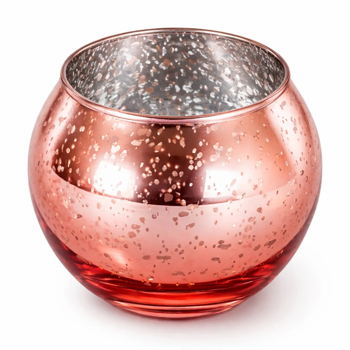 Votivos Portavelas Pecera - Vaso de vidrio para velas redonda - Frasco Oro Rosado con Salpicaduras