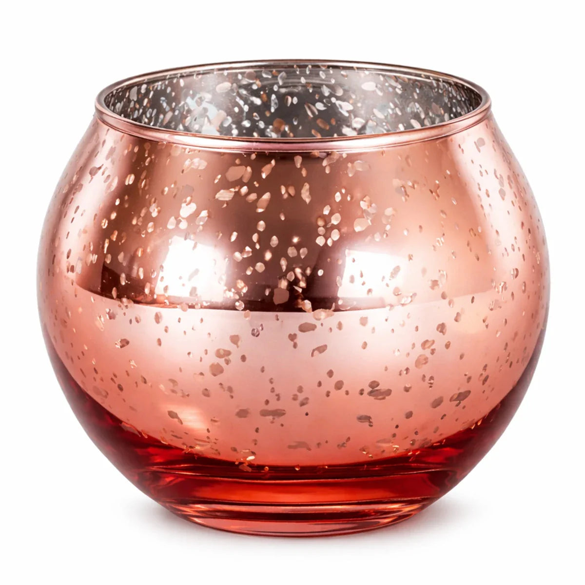 Votivos Portavelas Pecera - Vaso de vidrio para velas redonda - Frasco Oro Rosado con Salpicaduras