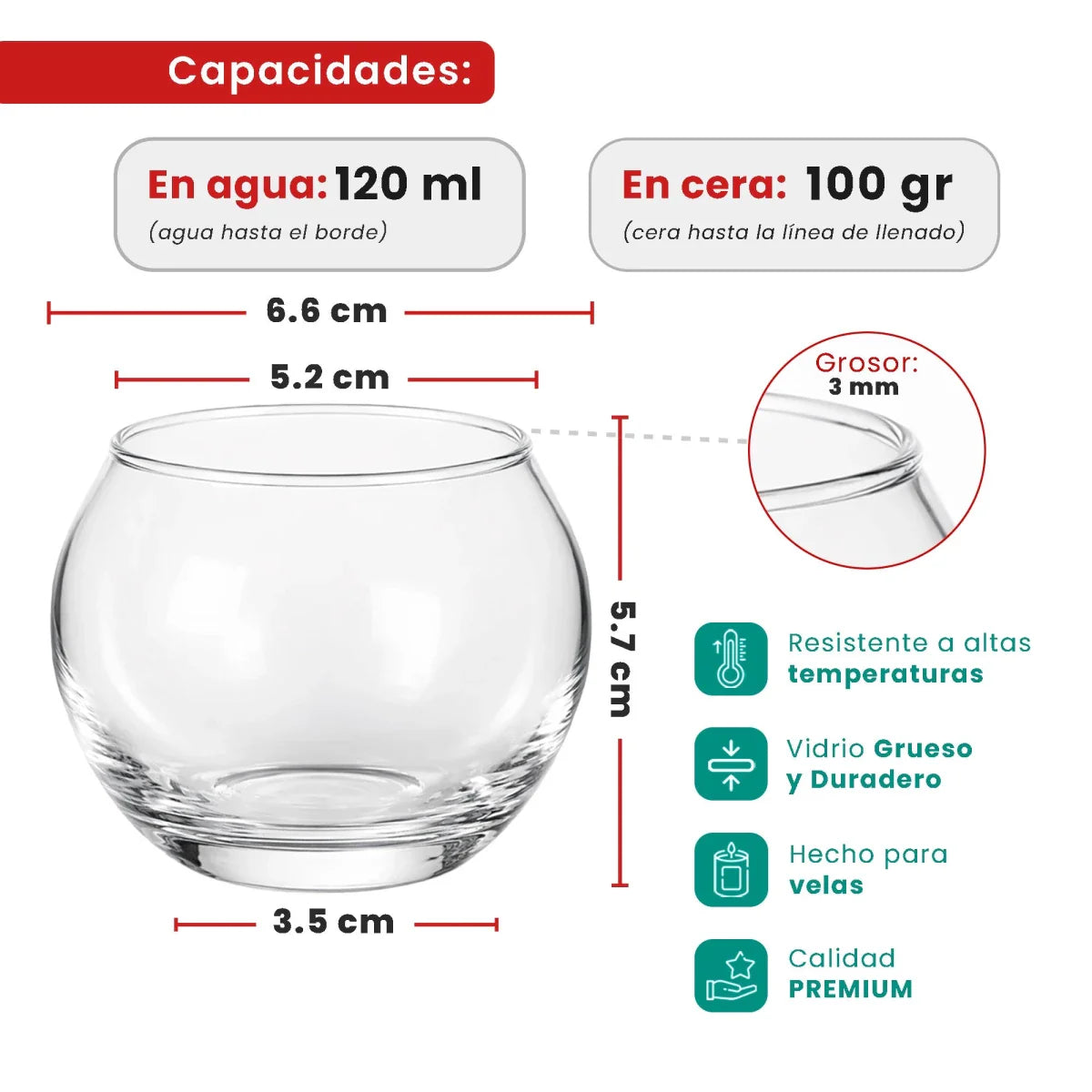 Votivos Portavelas Pecera - Vaso de vidrio para velas redonda - Frasco Transparente - 120ml